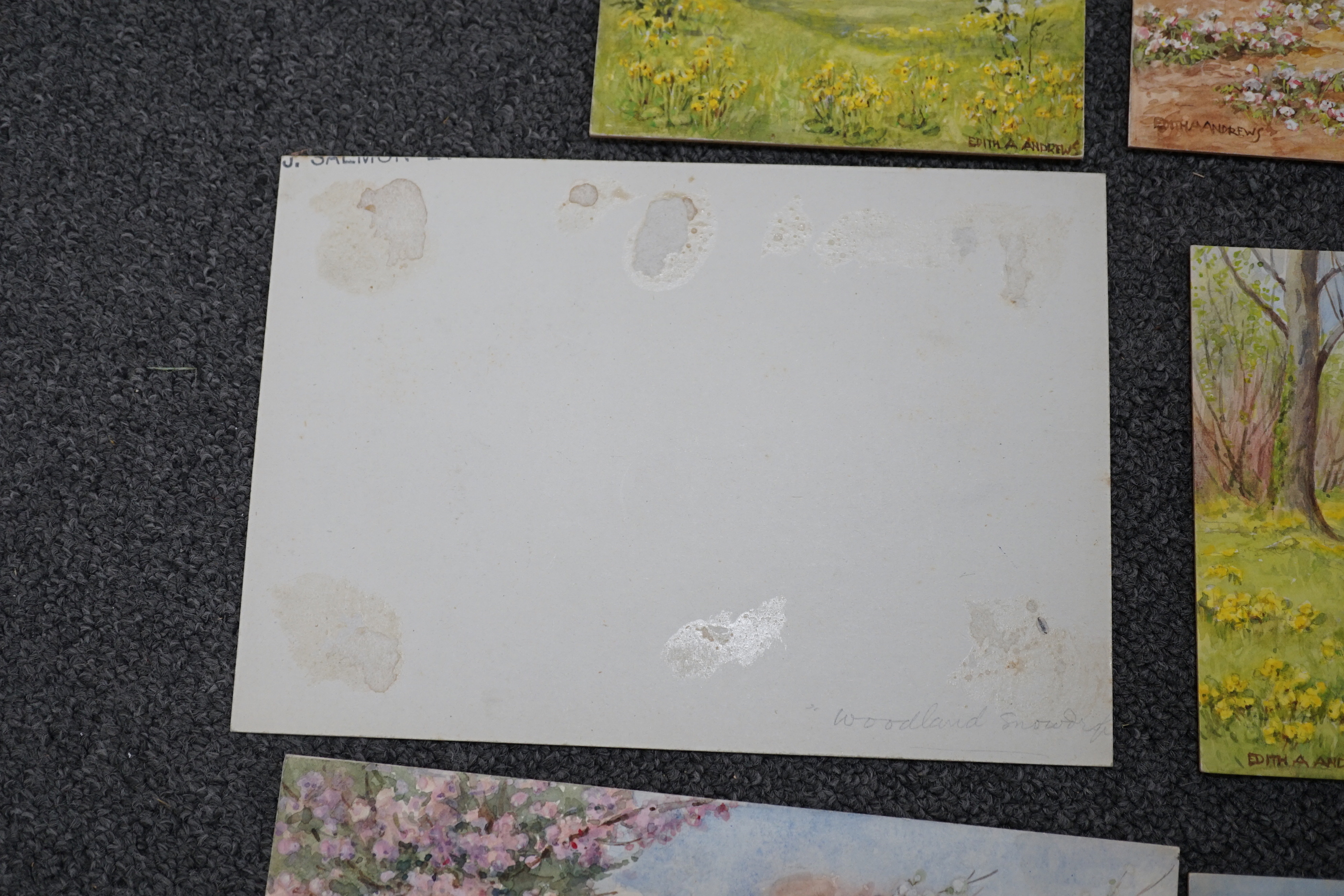 Edith Alice Andrews (Exh. 1900-1940), six watercolour designs for postcards, Country Scenes, signed, largest 16 x 22cm, unframed